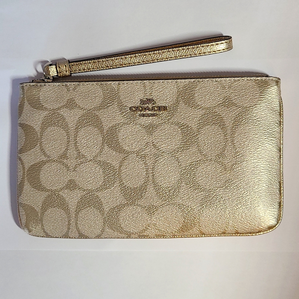 NWT Coach Signature Large Wristlet in Metallic